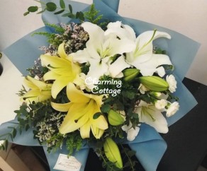 Yellow & White Lily Bouquet