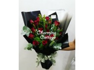 Red Roses With Eucalyptus Bouquet